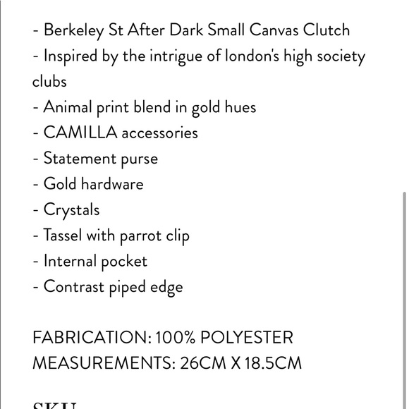 CAMILLA *Berkeley St After Dark* animal print small canvas clutch bag pouch - Picture 4 of 7